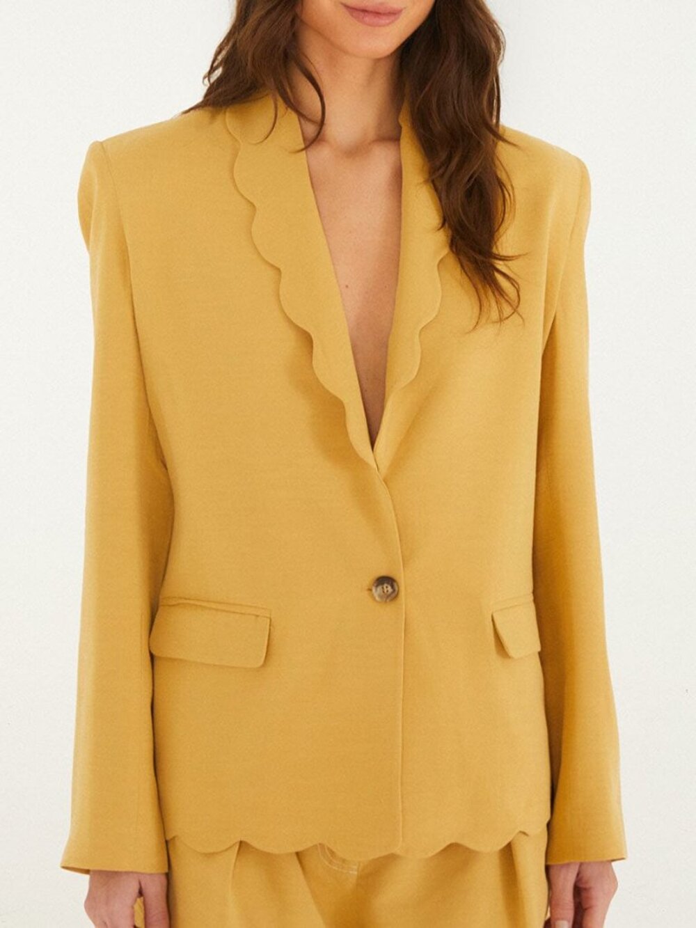 NWT FARM Rio Mustard Yellow Khaki Blazer Size S